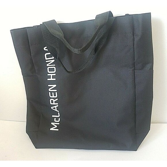 MCLAREN HONDA Racing Black Canvas Tote Bag Side Pockets Not used Large England - Picture 7 of 11